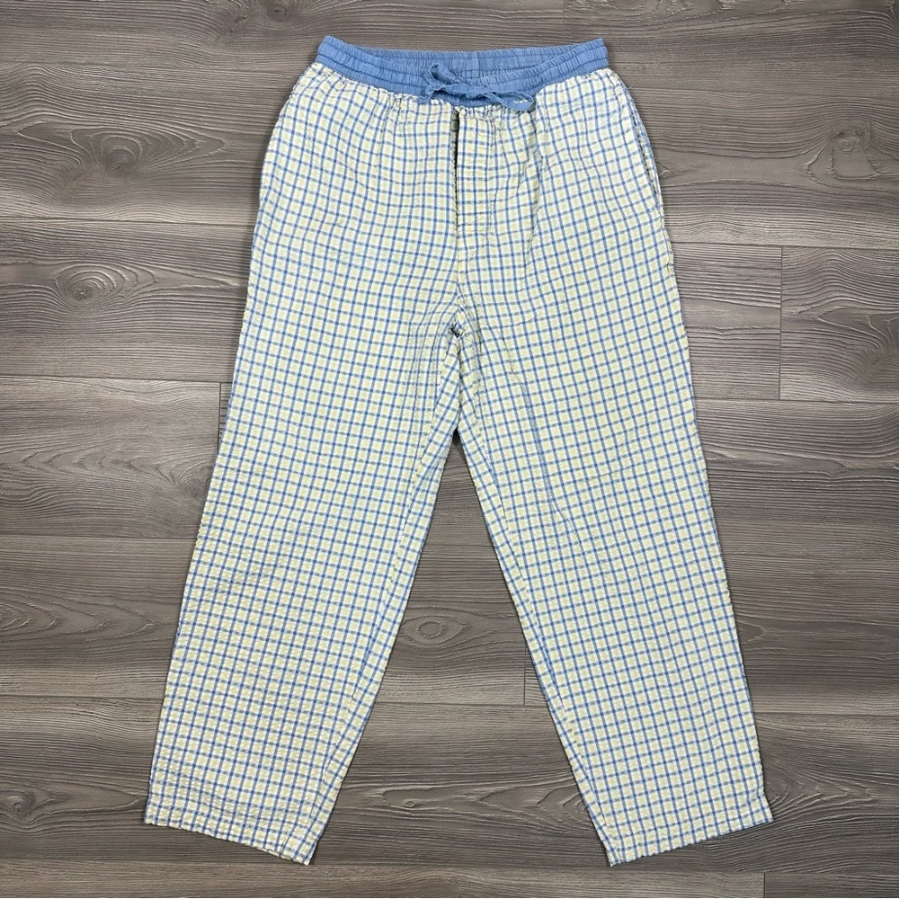 Nautica Seersucker Cotton Lounge Pants‎ Yellow Blue Plaid Elastic Waist Size M